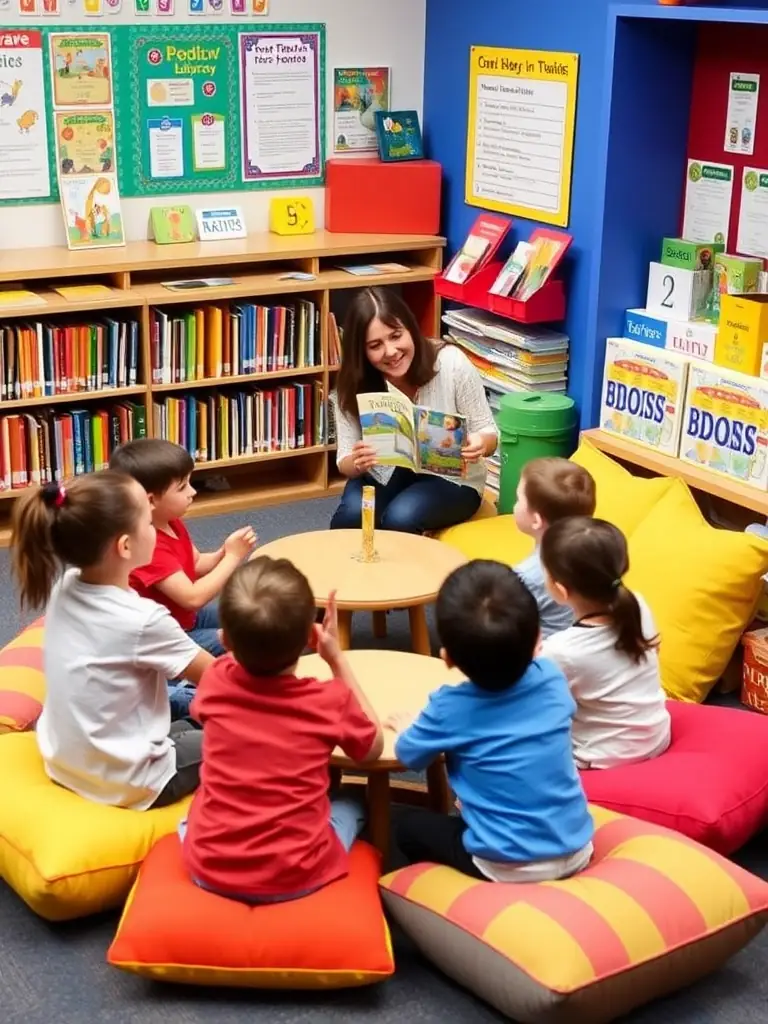 A picture of children participating in a reading program at the library, emphasizing the library's role in fostering literacy.
